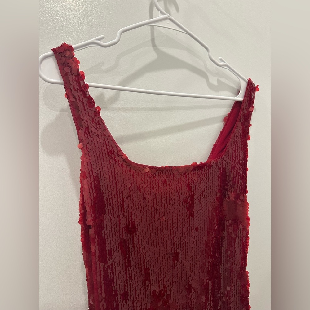 Staud Eclipse Red Sequin Sleeveless Dress - Picture 5 of 7